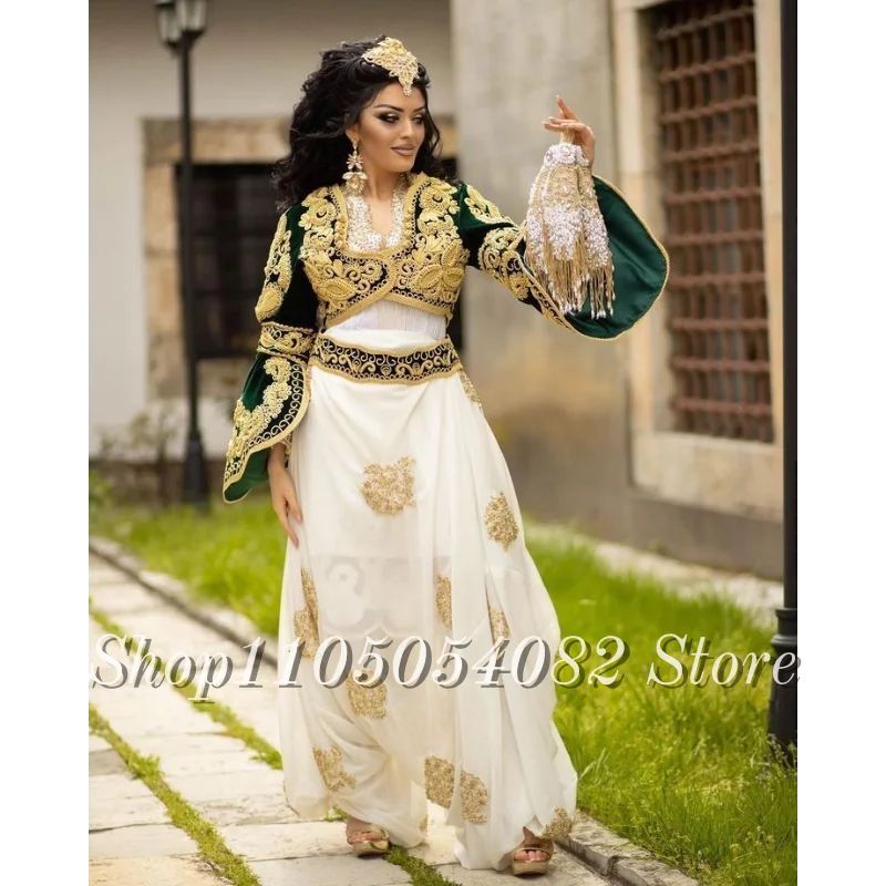 Maßgeschneiderte elegante albanische Ballkleider-Sets aus grünem Samt, traditionelle Kosovo-Kleider, Kleider, Abendkleider