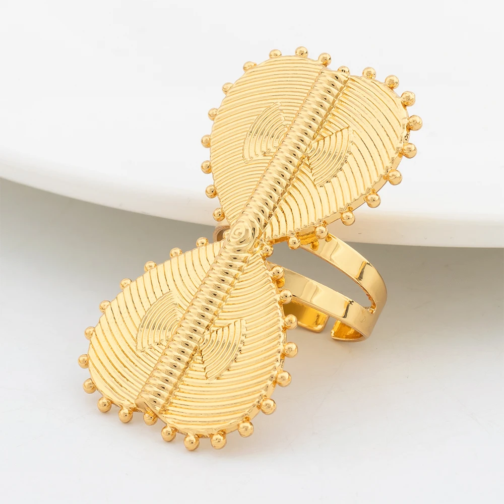 2PCS Jewelry Set for Women Wedding Bride Gifts 18k Gold Plated Earrings and Ring Jewelry Accessories African Map Clip Earrings