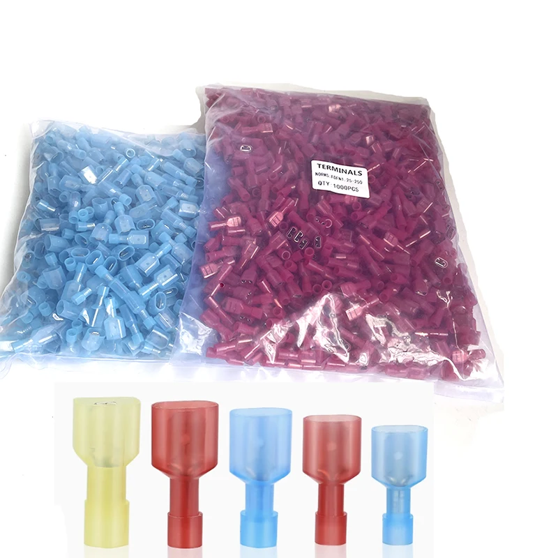 1000PCS FDFN2-250 FDFN1.25-250 NYLON Female Insulated Spade joint Cable Wire Connector