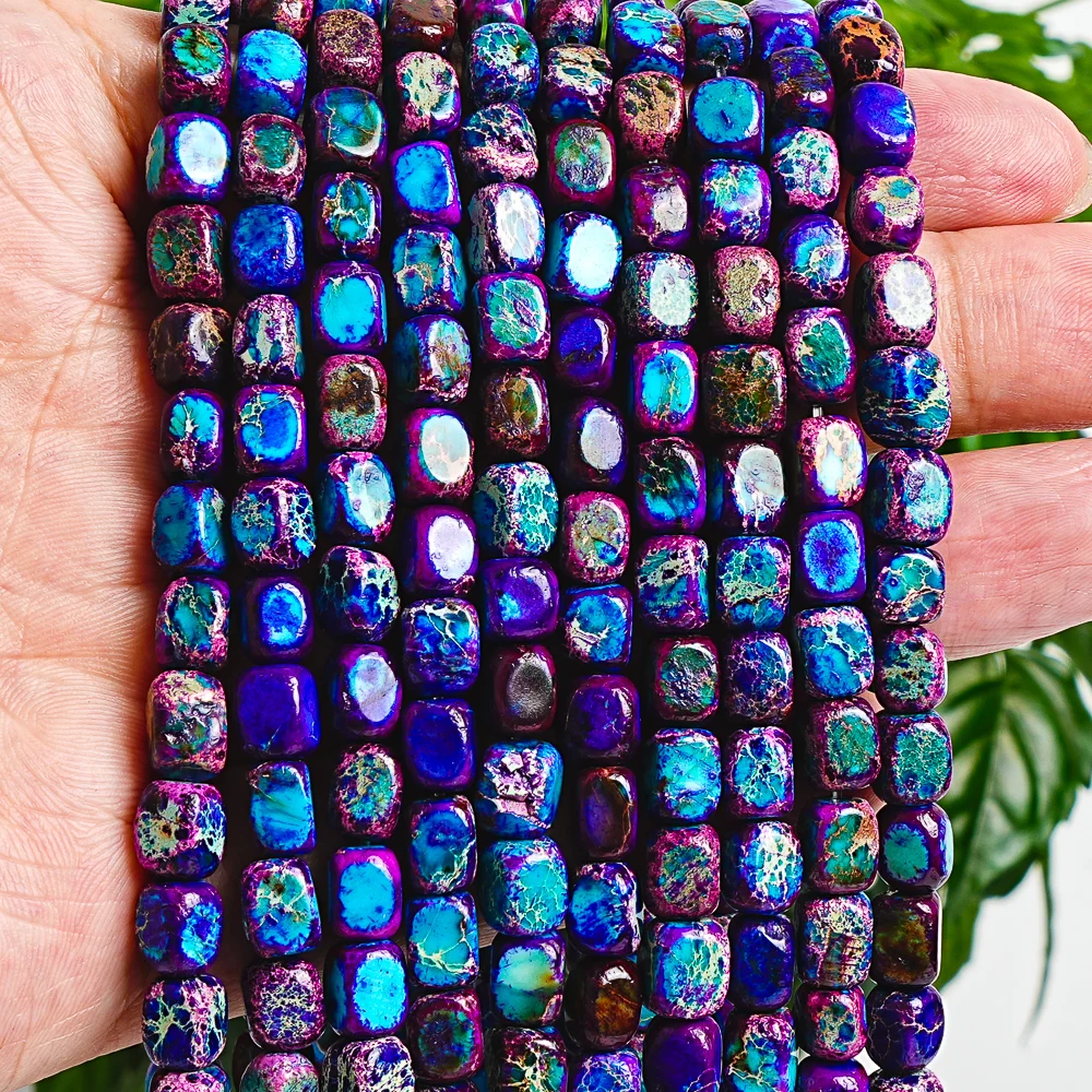 Handcrafted Purple Blue Sea Sediment Imperial Jasper 7x5mm Cubic Loose Beads Gemstones for Bracelets Necklaces DIY Projects