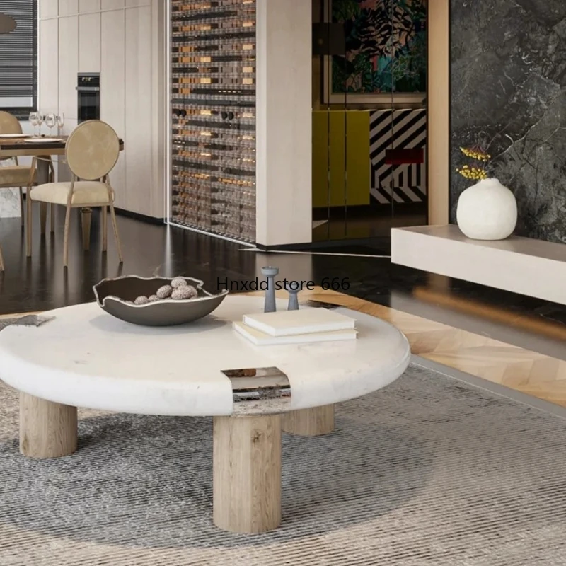 

Simple solid wood round coffee table Minimalist modern simple homestay Art round coffee table