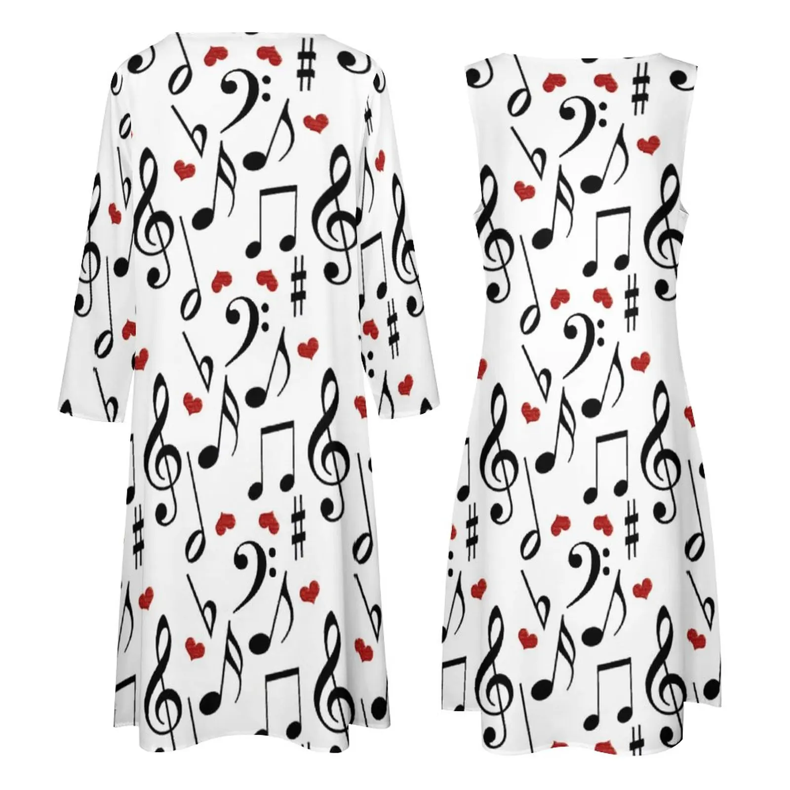 Music Note Dress With Hearts Kawaii Maxi Dress Two Piece Custom Boho Beach Long Dresses Street Style Oversized Vestidos