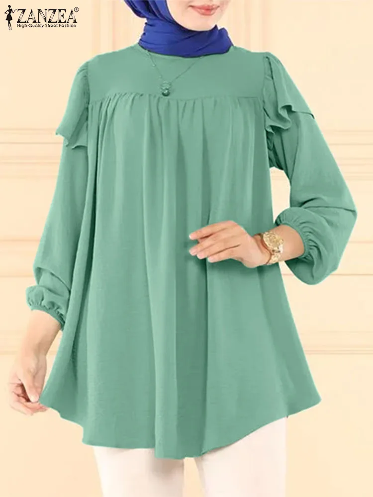 

Fashion Ruffles Blouse Women Muslim Dubai Turkey Abaya Long Sleeve Tops ZANZEA Casual Loose Shirt Autumn Islamic Clothing 2023