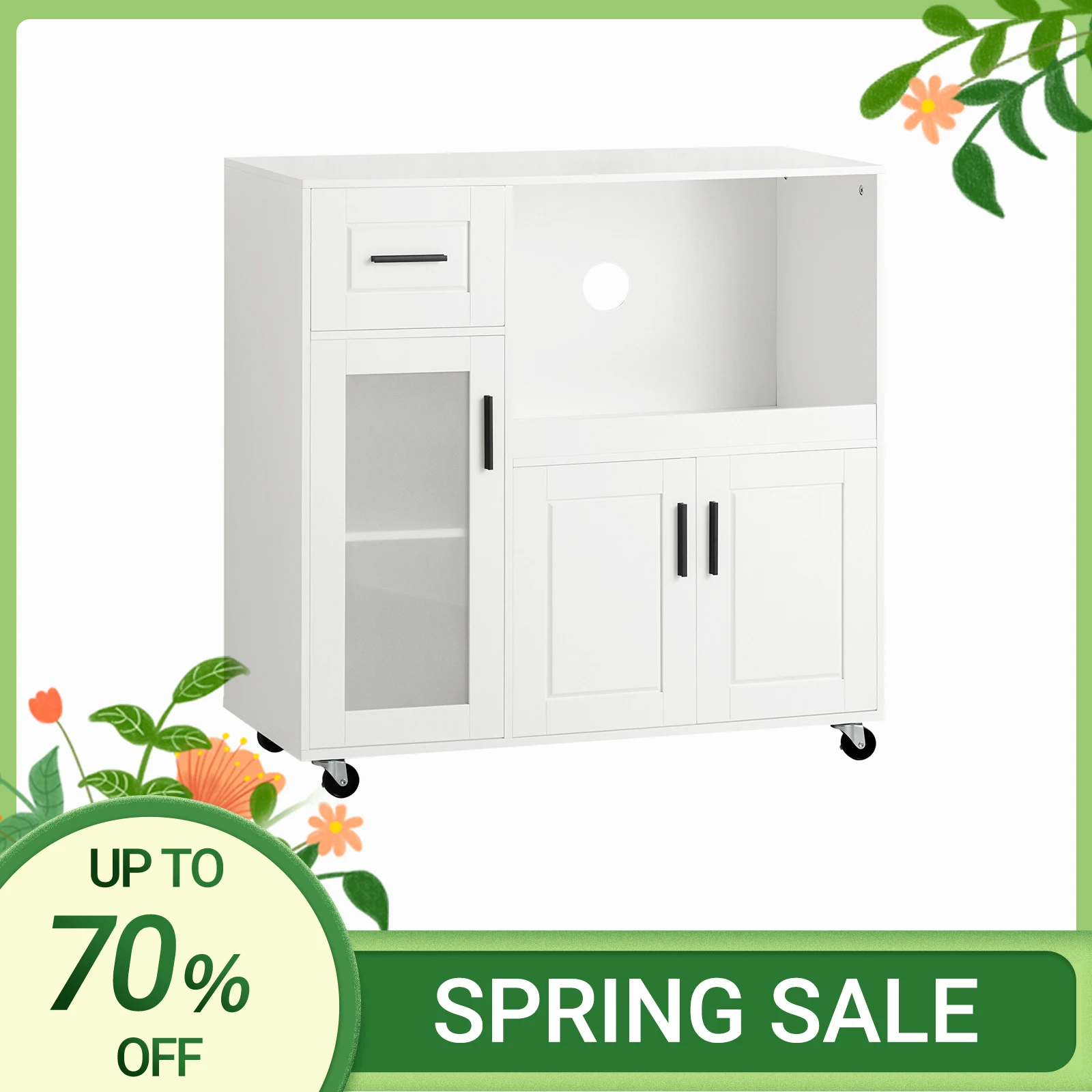 SoBuy FSB78 Aparador con ruedas Carro de cocina Armario microondas Armario de cocina Carro de almacenamiento Armario Cómoda de cocina Blanco