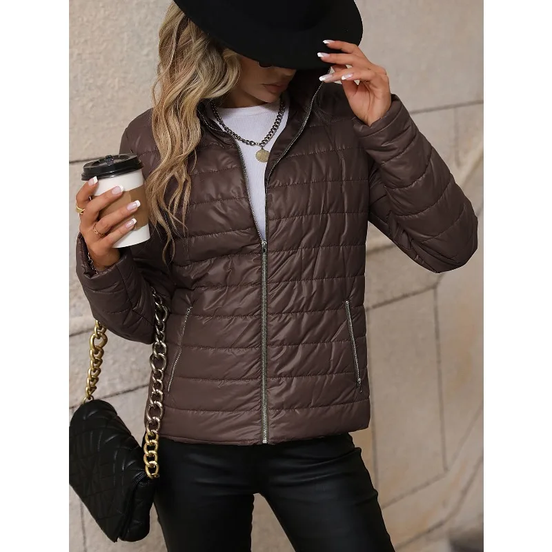 سترة نسائية لخريف وشتاء 2025 غير رسمية شبه الياقة المدورة مبطنة بالقطن سترة نسائية #6