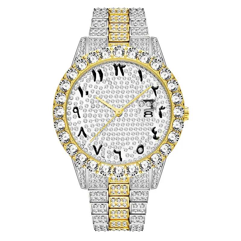 Montre à quartz en acier inoxydable pour homme, marque officielle, diamant, grand cadran, mode hip hop, livraison gratuite