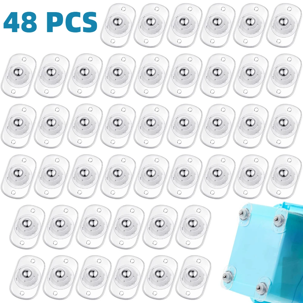 48 PCS Appliance Roller Clear with 1 Steel Ball No Drilling Self Adhesive Move Appliance Slider 360° Swivel Universal Mini Wheel