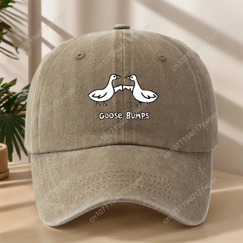 قبعة بيسبول كلاسيكية مغسولة "ريشة أوزة" قابلة للتعديل بتصميم زر المفاجئة الأبيض بنمط أوزة قبعة منقار البط للجنسين قبعة الشمس غير الرسمية #6