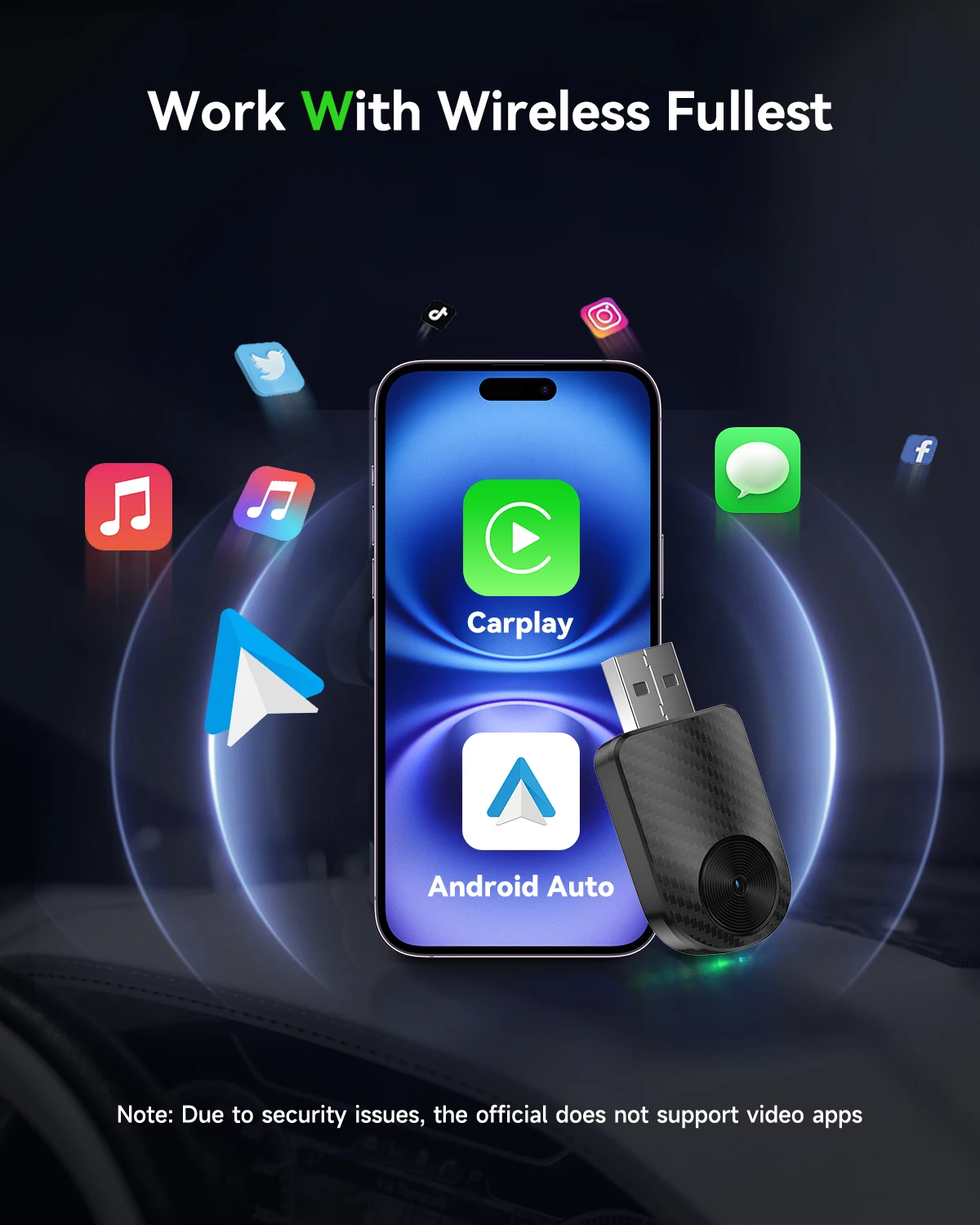 محول CarPlay السلكي الصغير إلى اللاسلكي، توصيل وتوصيل توصيل تلقائي للسيارات السلكية المتوافقة مع هاتف iPhone وAndroid A #4