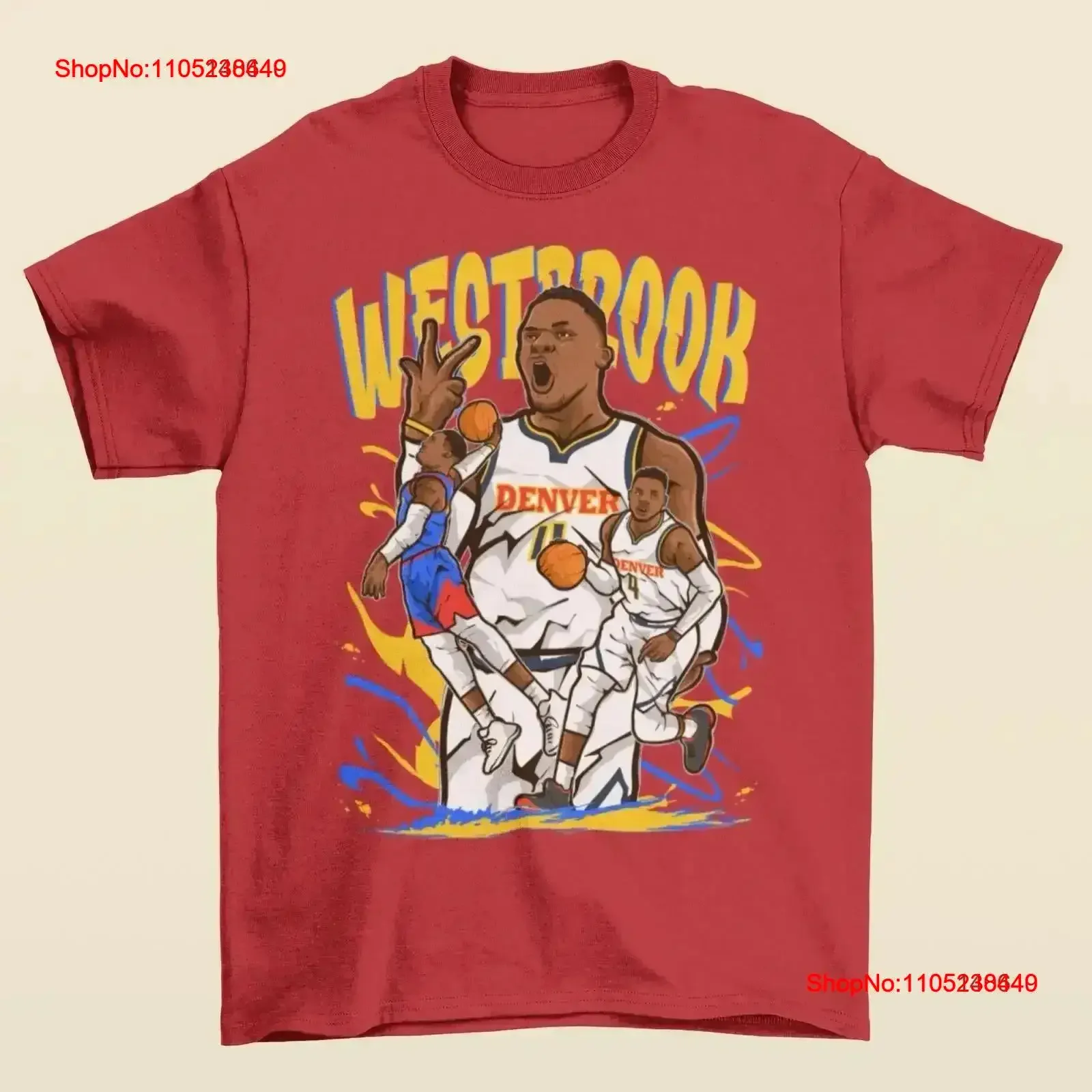 Russell Westbrook Cartoon Style Denver Basketball T Shirt vintage Washed Versatile streetwear fashion Soft Breathable Stretched