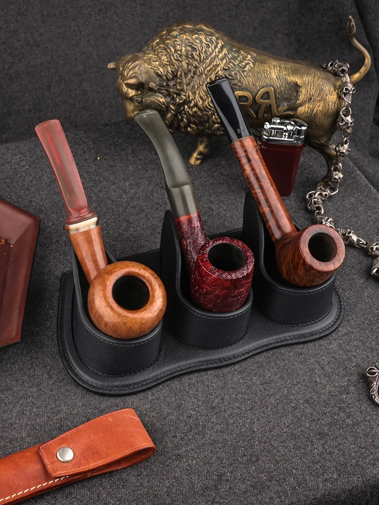 

One Leather, One Leather, Cowhide Pipe Holder, Three High-end Pipe Display Stands, Pipe Holder