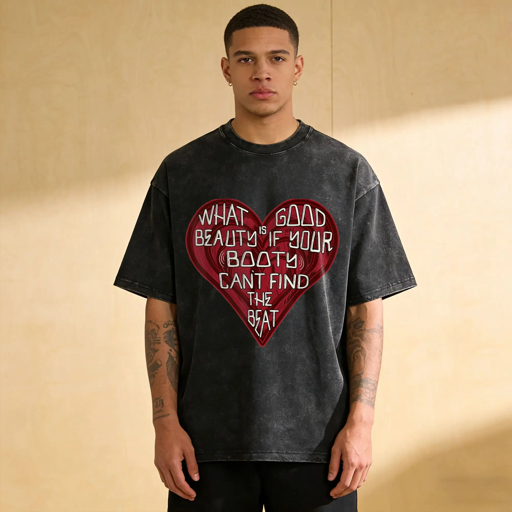 Funny What Good is Beauty if Your Booty Can't Find The Beat T Shirt for Men Pure Cotton Vintage Sleeve Clothing Party
