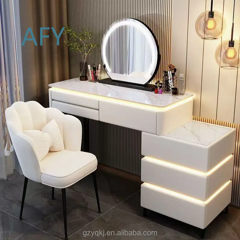 Customized mirror dressing cabinet with LED side lights, wooden dressing table, IKEA style, universal for home/hotel use