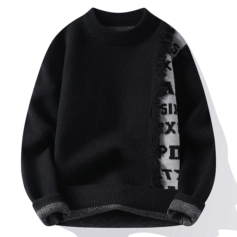 Pull Homme 2024 Fall Winter Fashion Hole Ripped Sweater Mens High End Thick Warm Cashmere Jumper Casual Loose Knit Sweaters Male