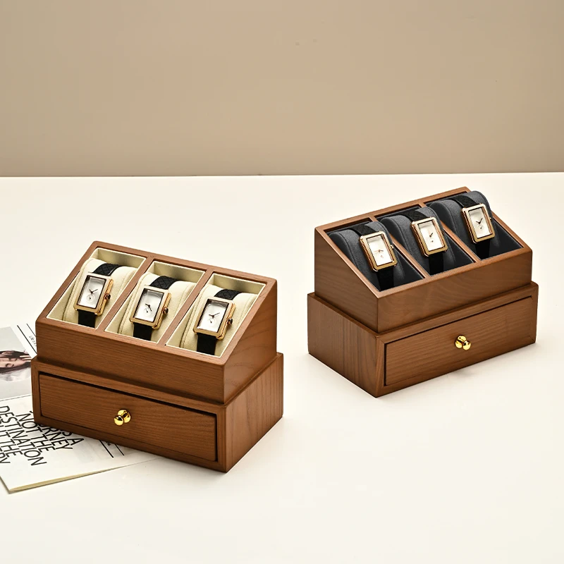 Oirlv 2-layer Watch Box Wooden Jewelry Organizer Wrist Watch Storage Case Dust-proof Transparent Cover Jewelry Watch Display Box