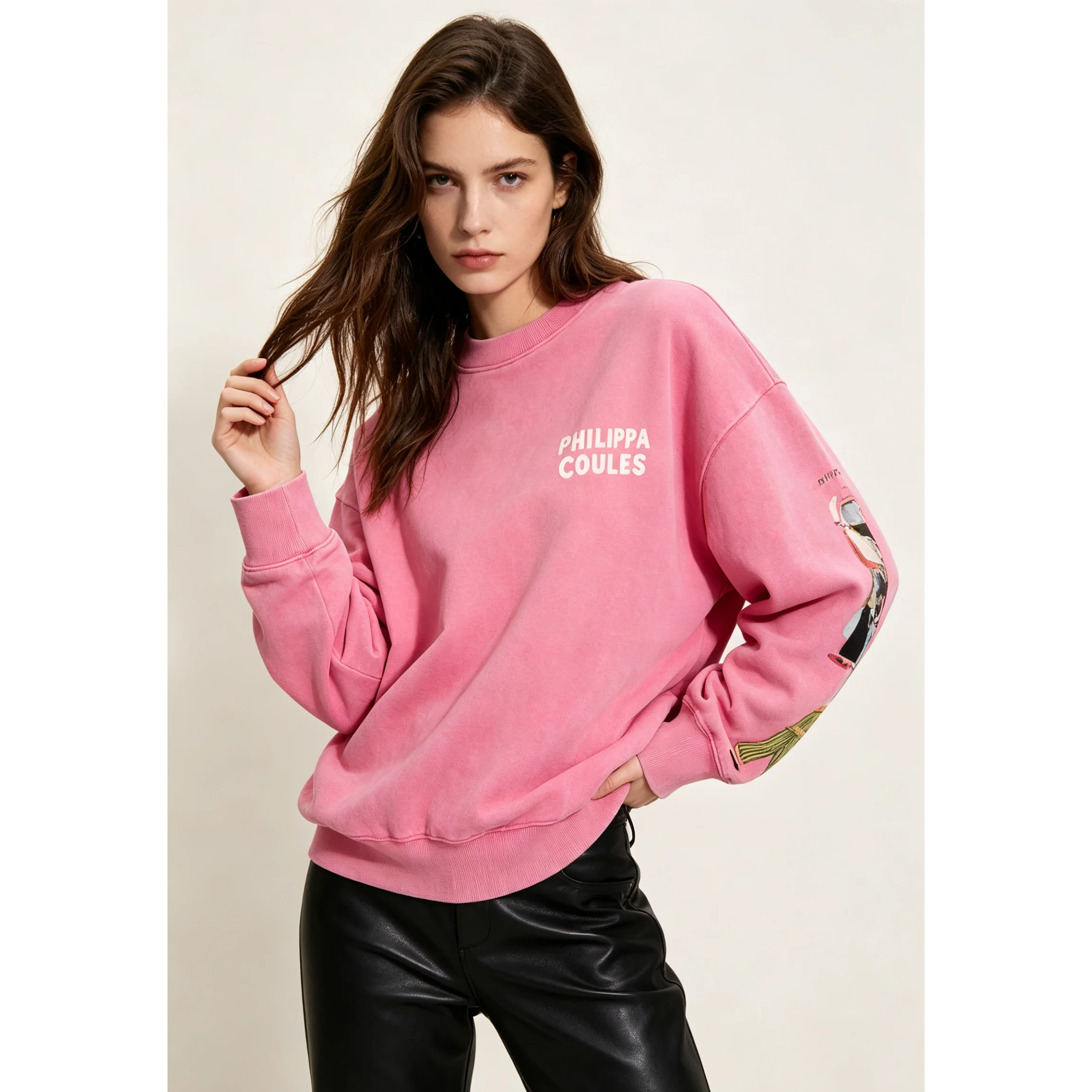 Early Autumn New Arrival Women's Fashionable Versatile Washed Effect Sweatshirt ZR Style Long Sleeve round Neck Polyester T-S...