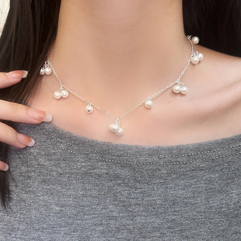 

PONYKISS 925 Sterling Silver Pearl Bead Tassel Pendant Necklaces for Women Trendy Geometric Fine Jewelry Minimalist Accessories