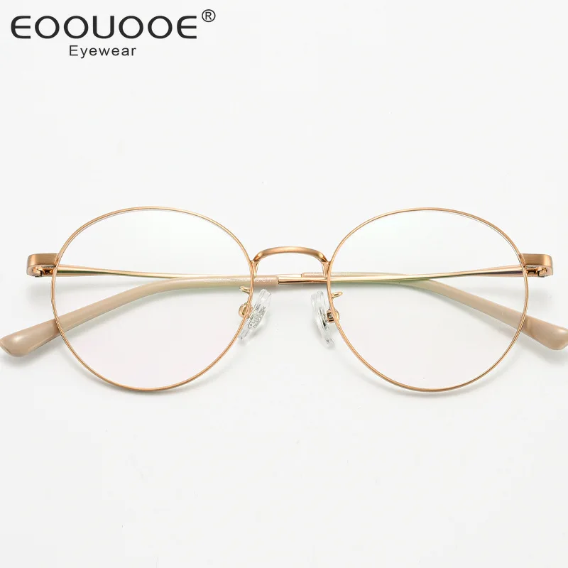 

50mm Women Men Pure Titanium Glasses Vintage Round Optical Frame Bronze Filter Blue Light Anti-Reflective Myopia Hyperopia