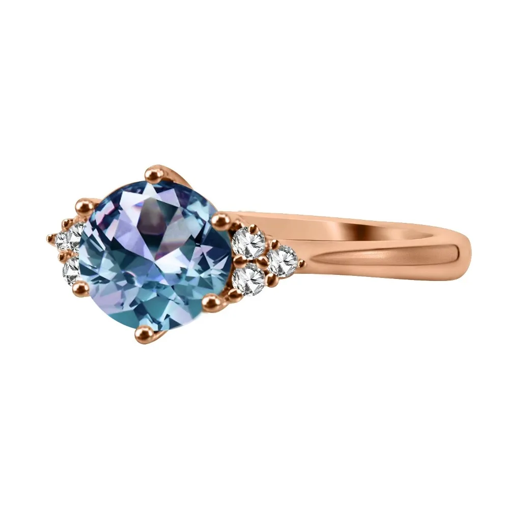 CLYSSIA 925 فضة ثلاثة حجر اللون تغيير الكسندريت الدائري يونيو جوهرة الميلاد هالة كوكتيل المشاركة خمر مجوهرات #2