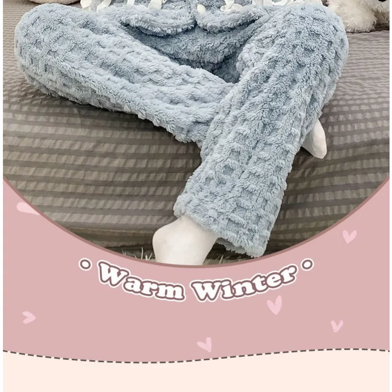 Famale Koraal Fluwelen Dikke Prinses Stijl Pyjama Vrouwen Herfst Winter Vesten Vlinderdas Outdoor Kleding Set Warme Huiskleding