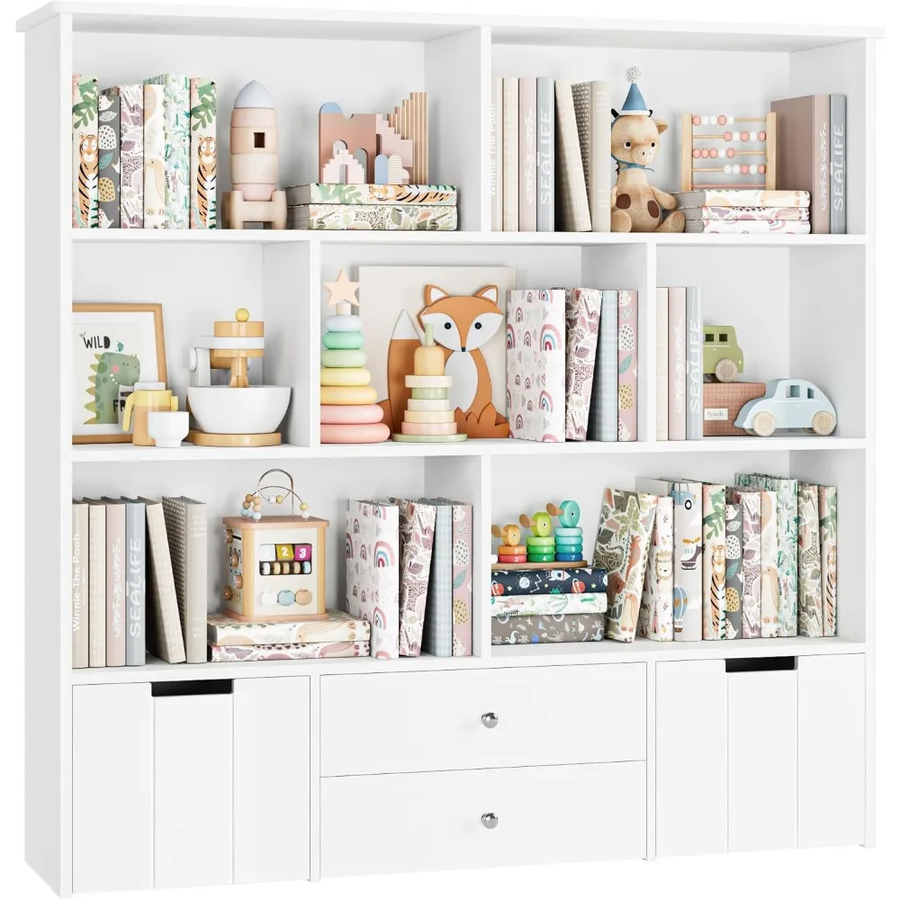 

Toy Storage Organizer, Large Kids Bookshelf with Drawers and Storage Cubbies, Toy Organizers and Storage with Hidden Wheels