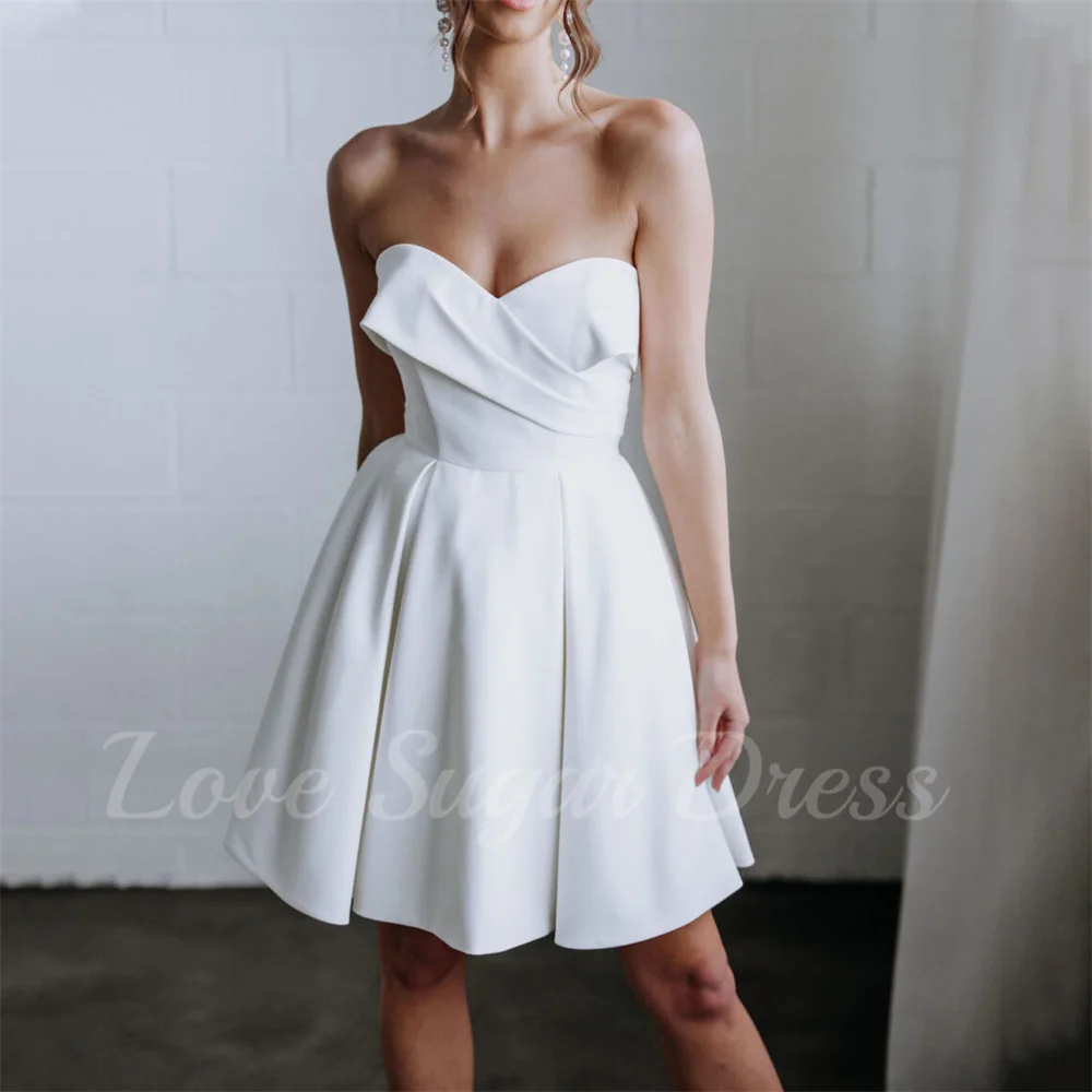 

Simple Short Wedding Dress Sweetheart Neck Satin Bridal Gowns For Wedding Sleeveless A Line Bride Dresses vestido de noiva