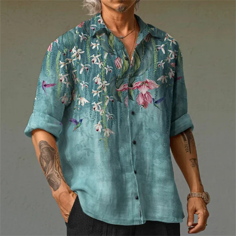 Chemise à motif floral rétro pour hommes, décontracté, extérieur, rue, motif HD, élastique, doux, confortable, nouveau, 2024, 03