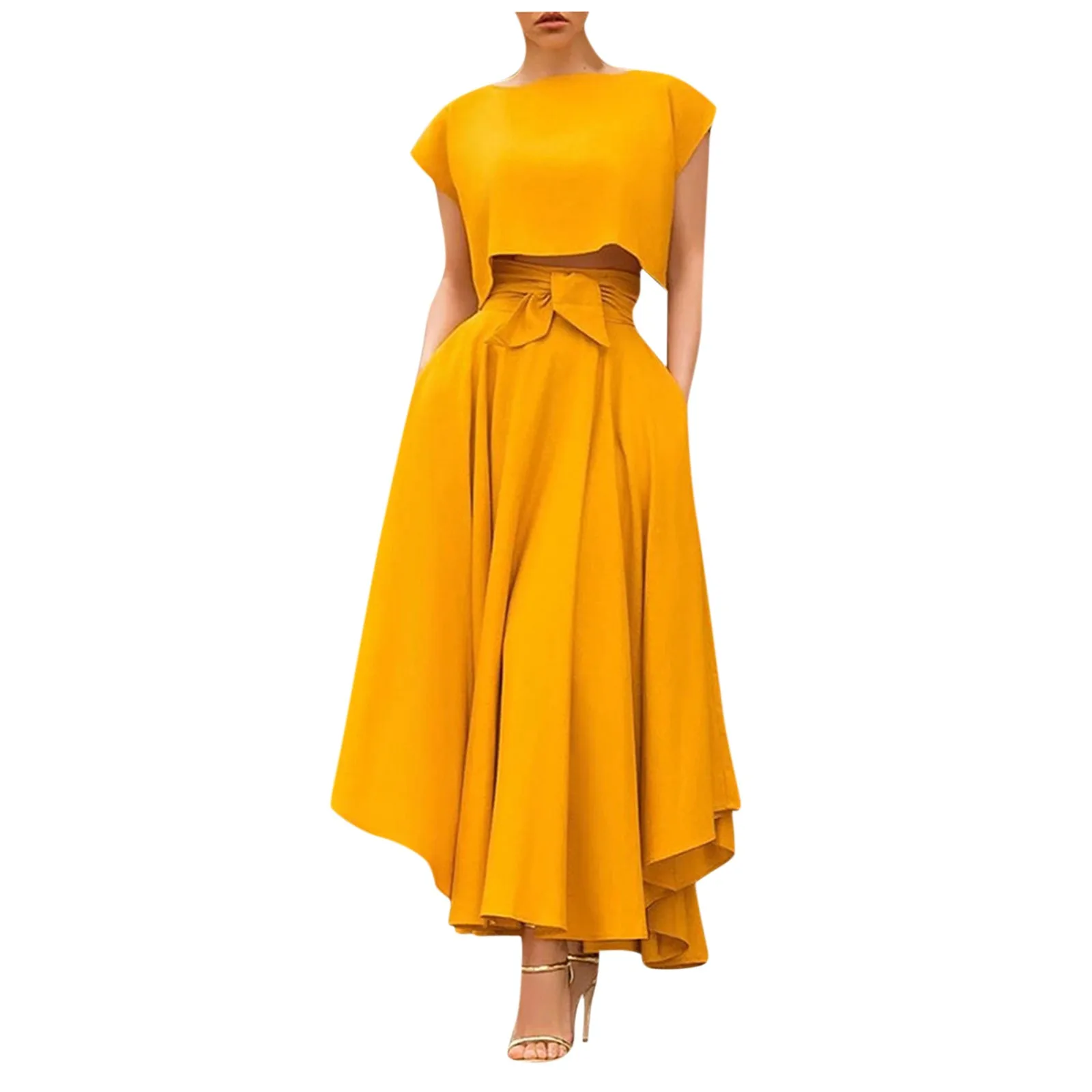 Ladies’ Fashion Versatile High Waist Pleated Long Irregular Flare Large Hem Skirt Holiday Dress Solid Color Retro Elegant Skirt