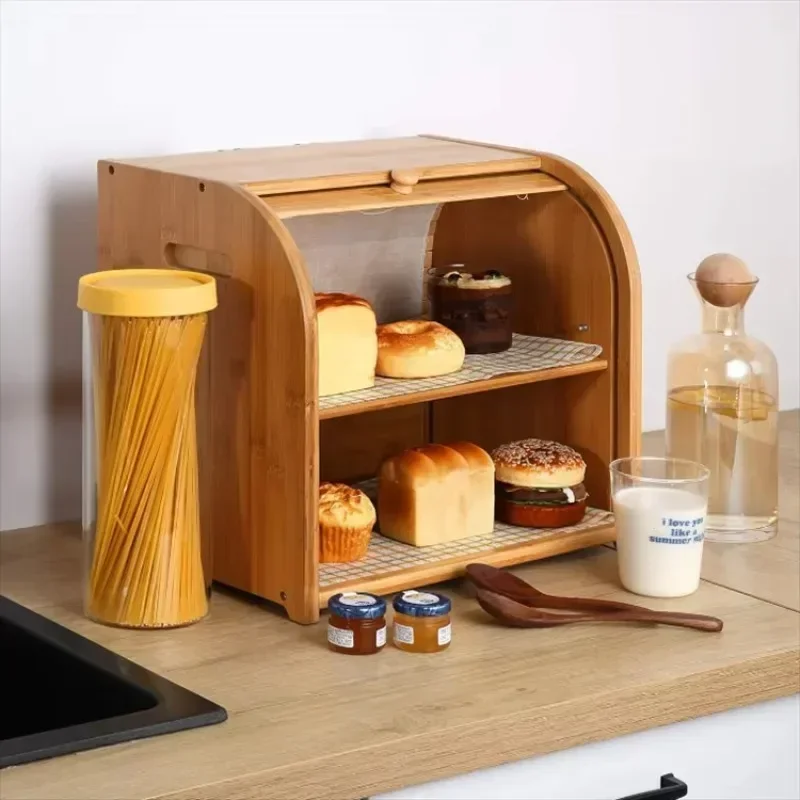 Hot selling kitchen bread storage box kitchen countertop wood bread storage box