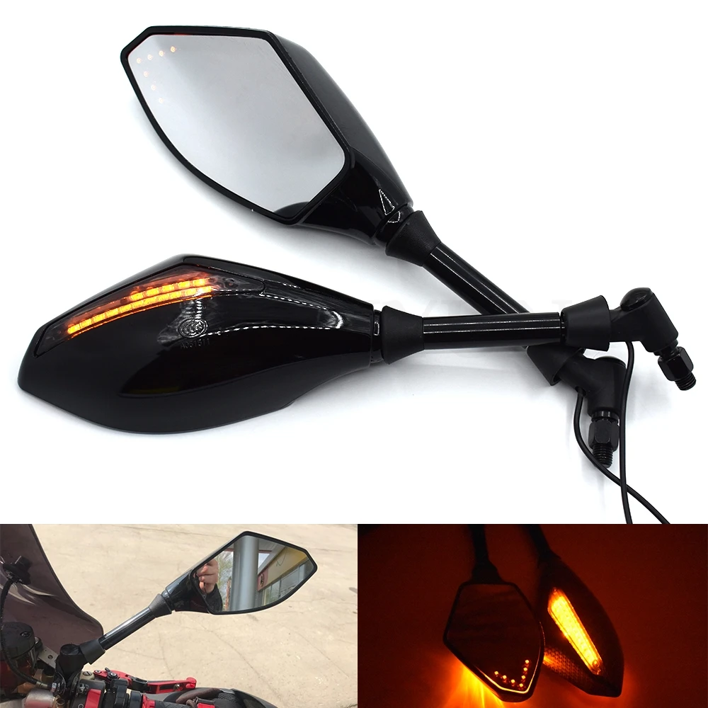 Motorcycle Rearview Mirrors Black With LED Turn Signal Integrated Mirrors For Yamaha FZ1 FAZER FZ6R FZ8 XJ6 FZ6 MT-07 09 FZ-09