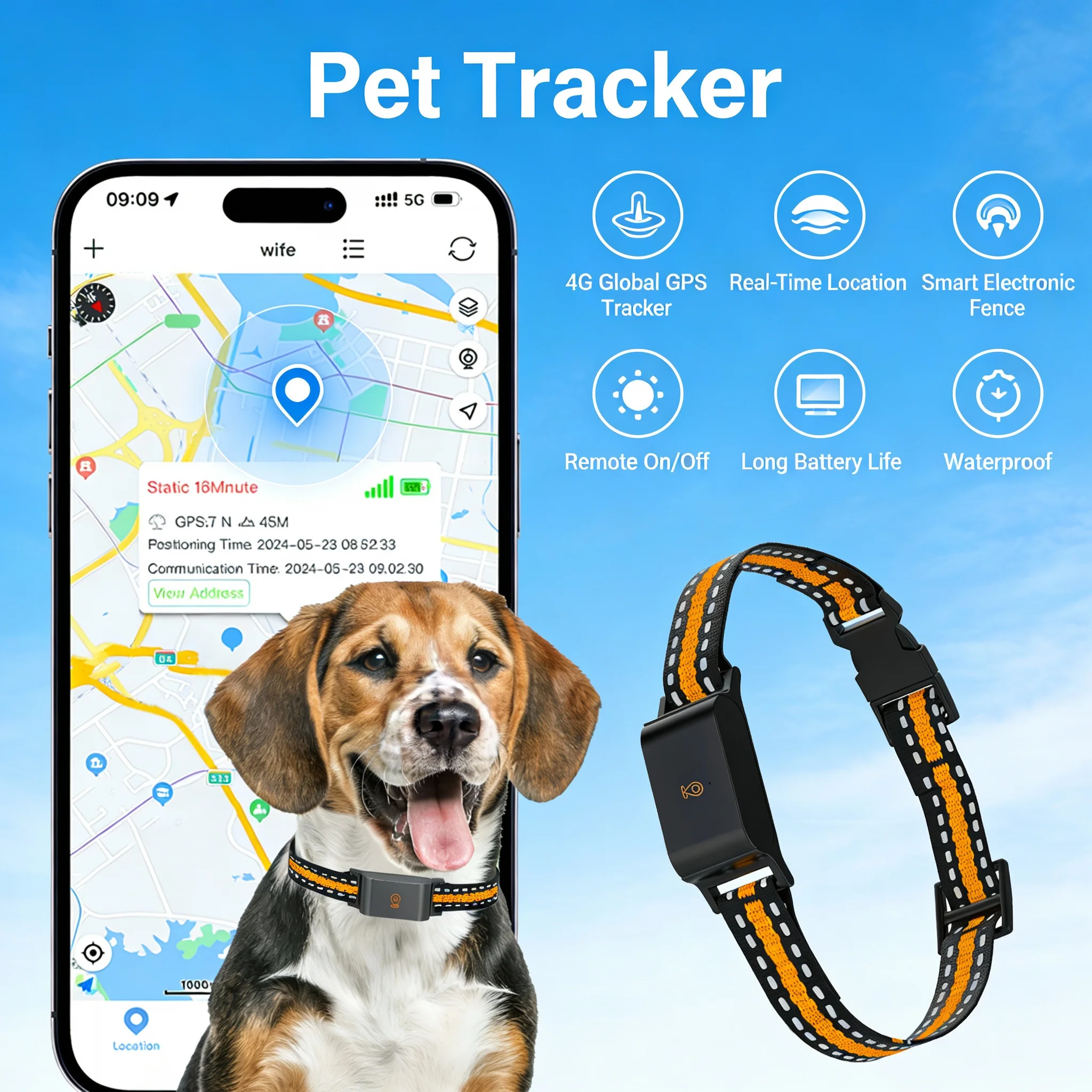 4G Global Pet GPS Tracker C09 Cross-border，Waterproof Cat Dog Locator with Collar，anti-loss Device Long Battery Life Standby