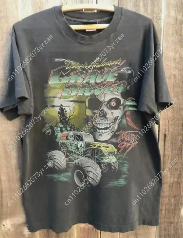 Koszulka Grave Digger Monster Jam Retro Męska Damska Wysokiej Jakości Vintage Bawełniana Krótkie Rękawy Modna Miękka Oddychająca
