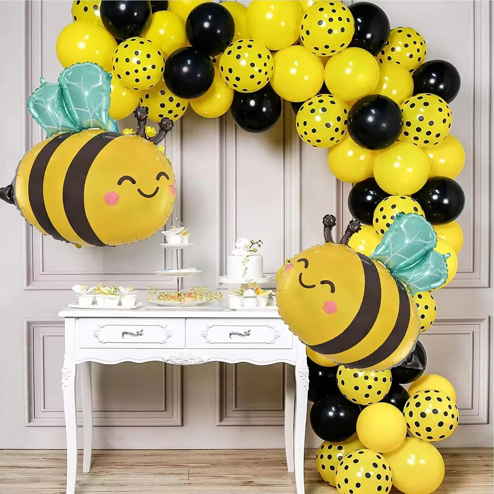 4Pcs/Pack Bee Foil Balloons Bee Birthday Party Decorations Supplies for Wedding Birthday Bee Theme Party Baby Shower Decorations