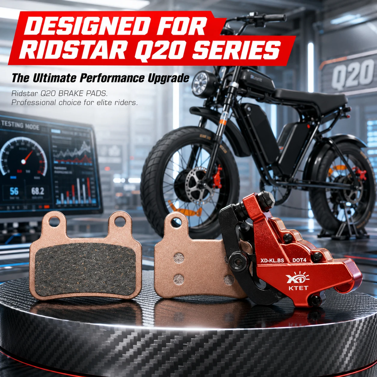 Ridstar Q20 Brake Pads Semi-Metallic 2 Pairs for YVY K20 K20 Pro C20 Max Bopzin Q8 KTET XD-KL.BS