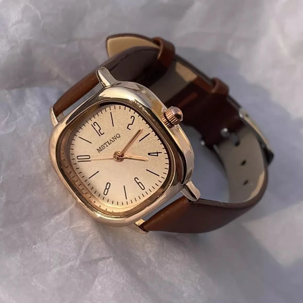 ساعات نسائية فاخرة من MAYZHISU بسوار نسائي دائري وساعة يد كوارتز رفيعة من الجلد هدية للنساء والفتيات