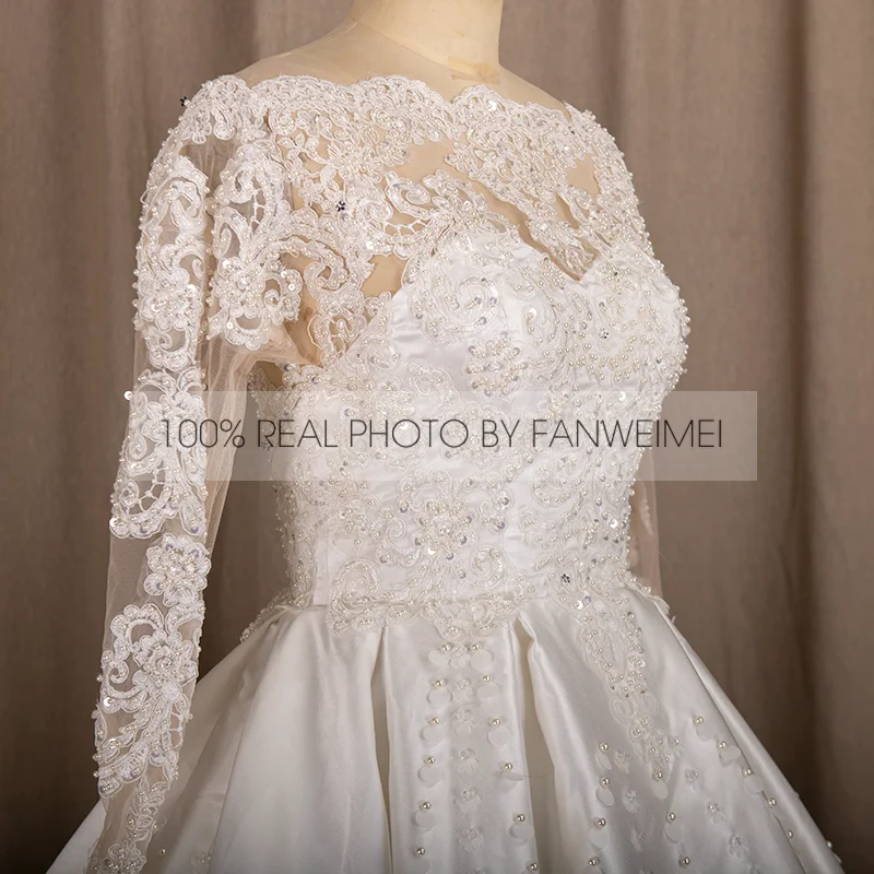 9235 # 100% fotos reais fora do ombro ilusão miçangas rendas manga longa princesa vestido de baile casamento vestidos quinceanera