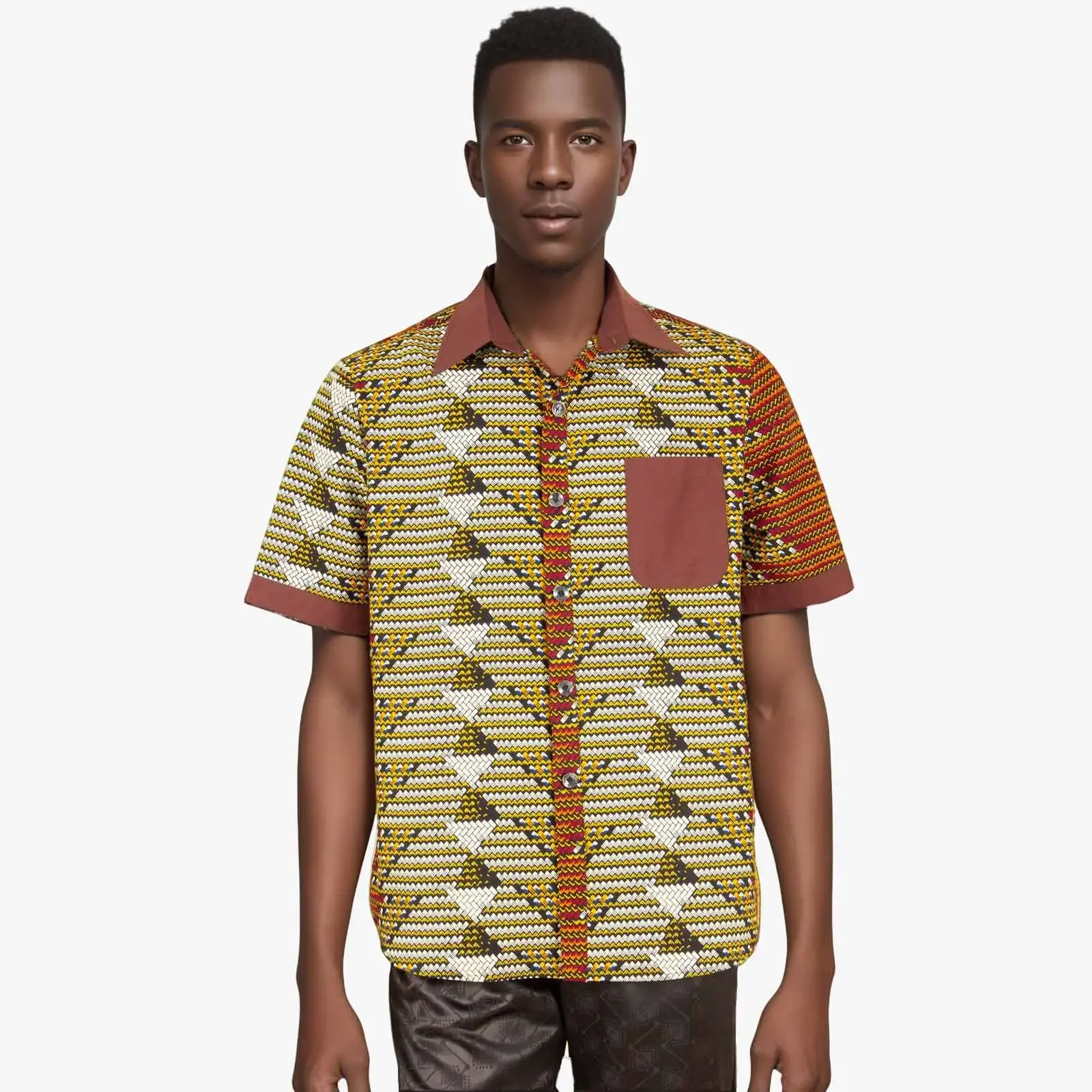 African Shirts for Men Short Sleeve V-neck Casual Blouse Dashiki Tops Ankara Attire Traditional Clothes Plus Size A2312004