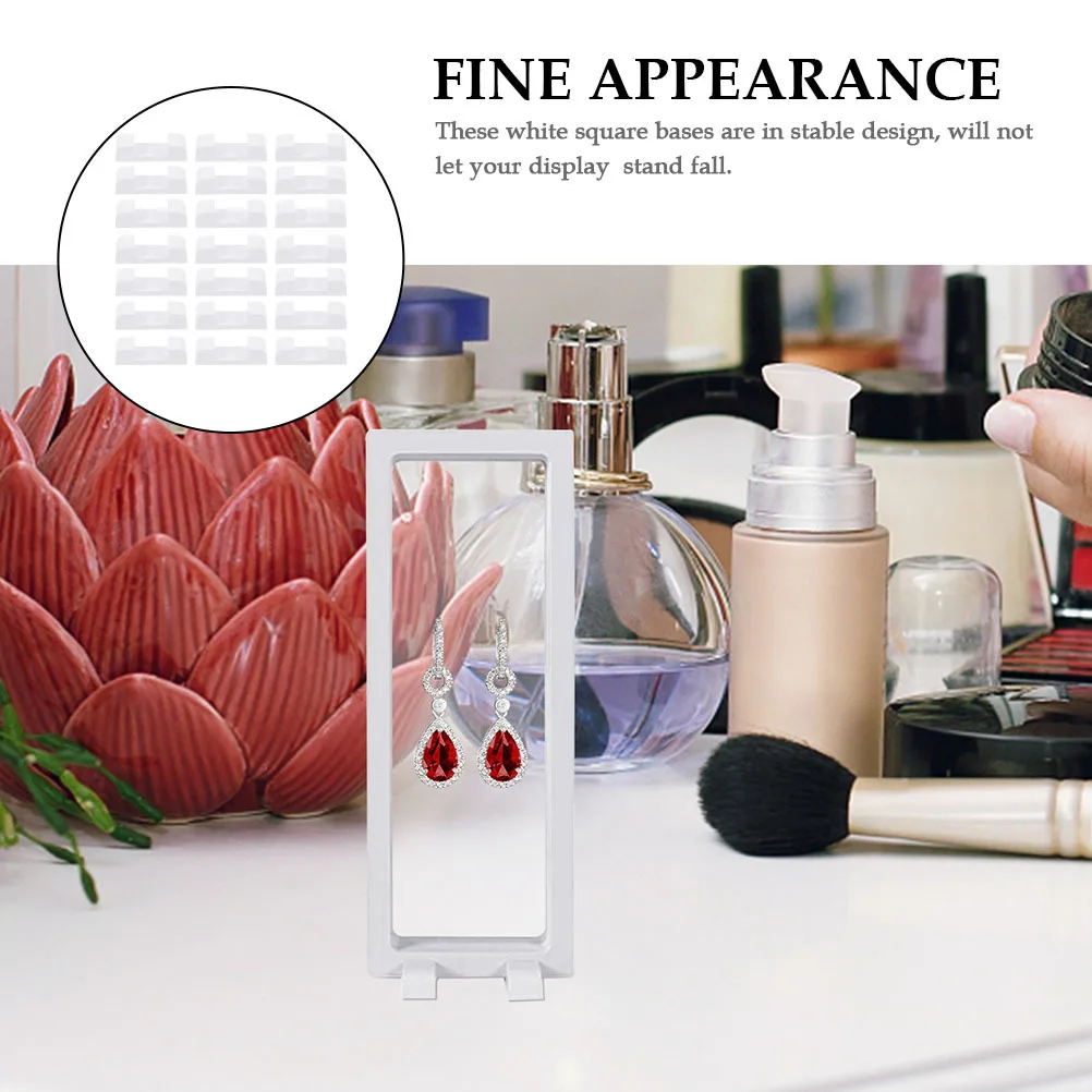 

100pcs Box Display Stand Bases White Square Plastic Jewelry Holder Base For Floating Frame Countertop Cabinet Showcase Display