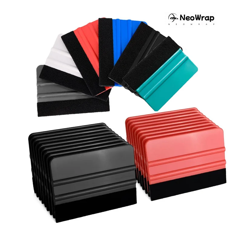 10Pcs Plastic Felt Edge Squeegee for Vinyl 4Inch Car Vinyl Wrap Squeegee Applicator Tool for Window Tint Wallpaper Decal Sticker