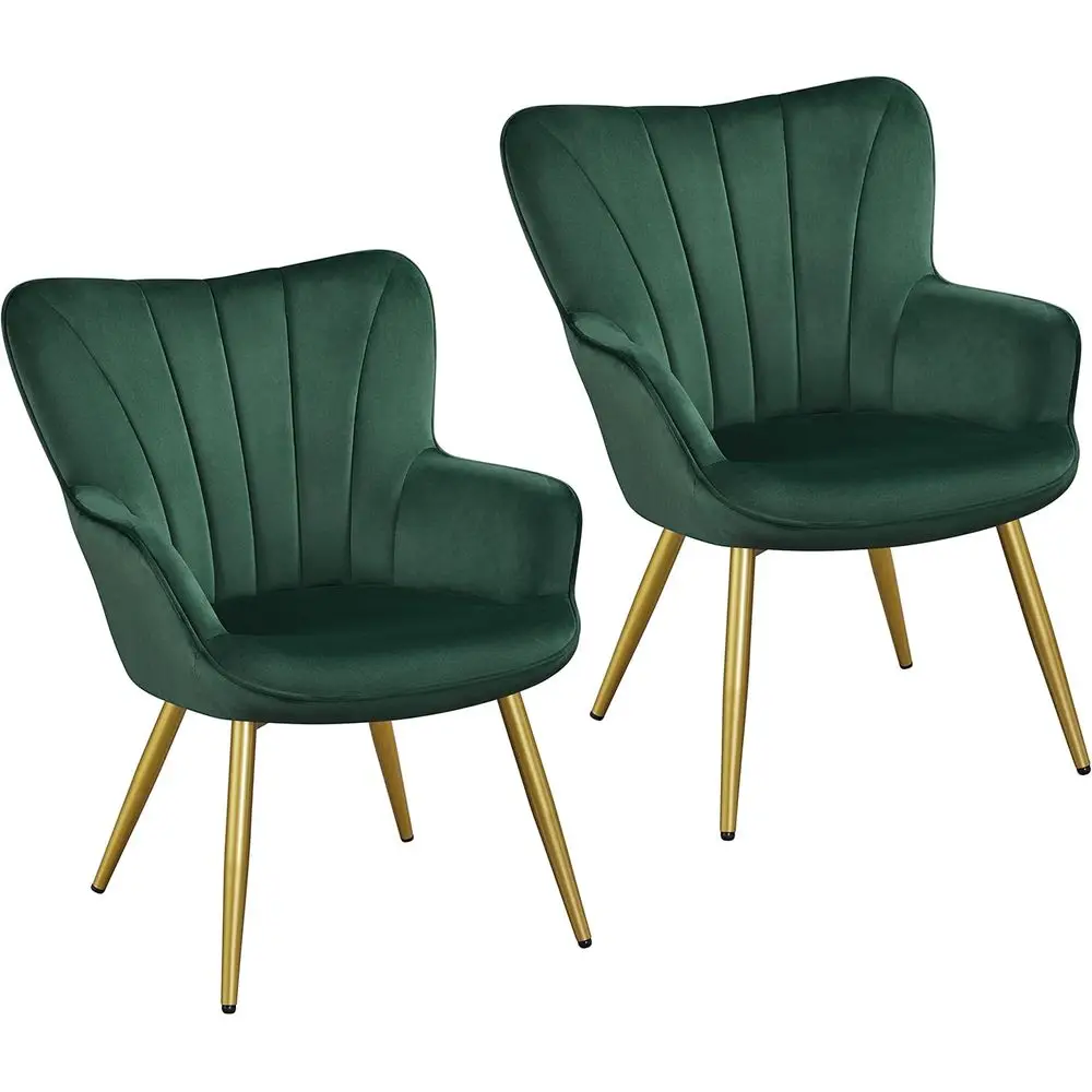 

Зеленое бархатное кресло с высокой спинкой и металлическими ножками, с мягкой обивкой, для гостиной/домашнего офиса/спальни, комплект из 2 штук