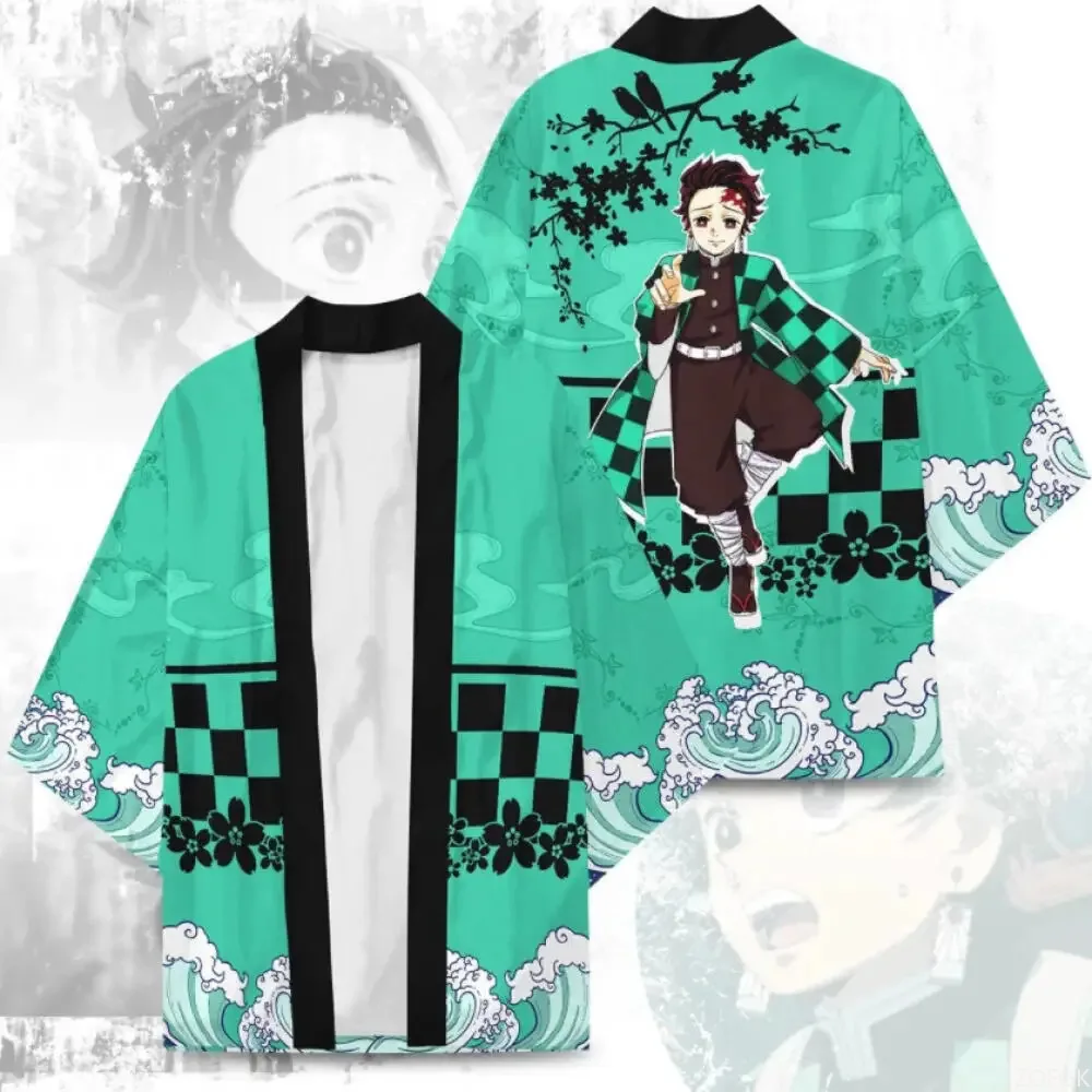 Demon Slayer Anime Peripheral Feather Weaving Kimono Coat Charcoal Jiro You Bean Same Style Seven Sleeve Cloak 3D Printing image 3