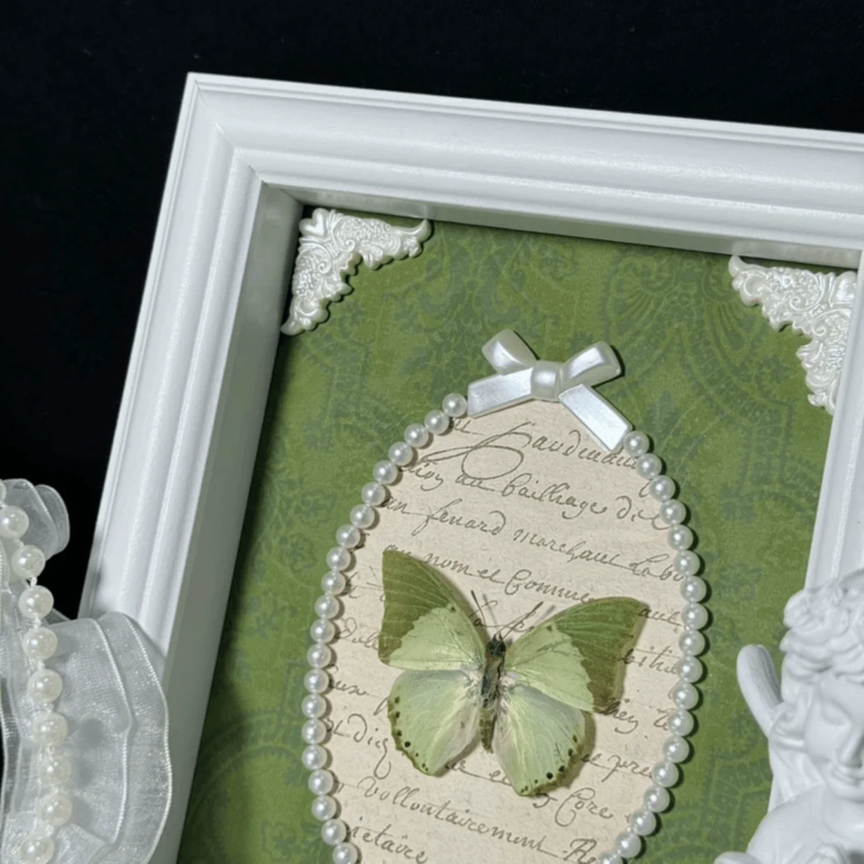 Framed Green Winged Charaxes Etesipe Butterfly, French Vintage Shadow Box Wall & Shelf Decor, Gift for Nature Lovers