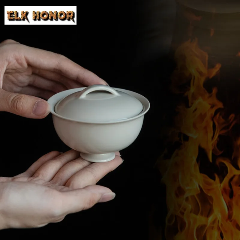 

80ml Plant Ash Covered Bowl Zen Ceramic Tea Tureen Boutique Anti-scald Gaiwan Zen Tea Bowl Tea Making Cover Bowl Teaware Gift