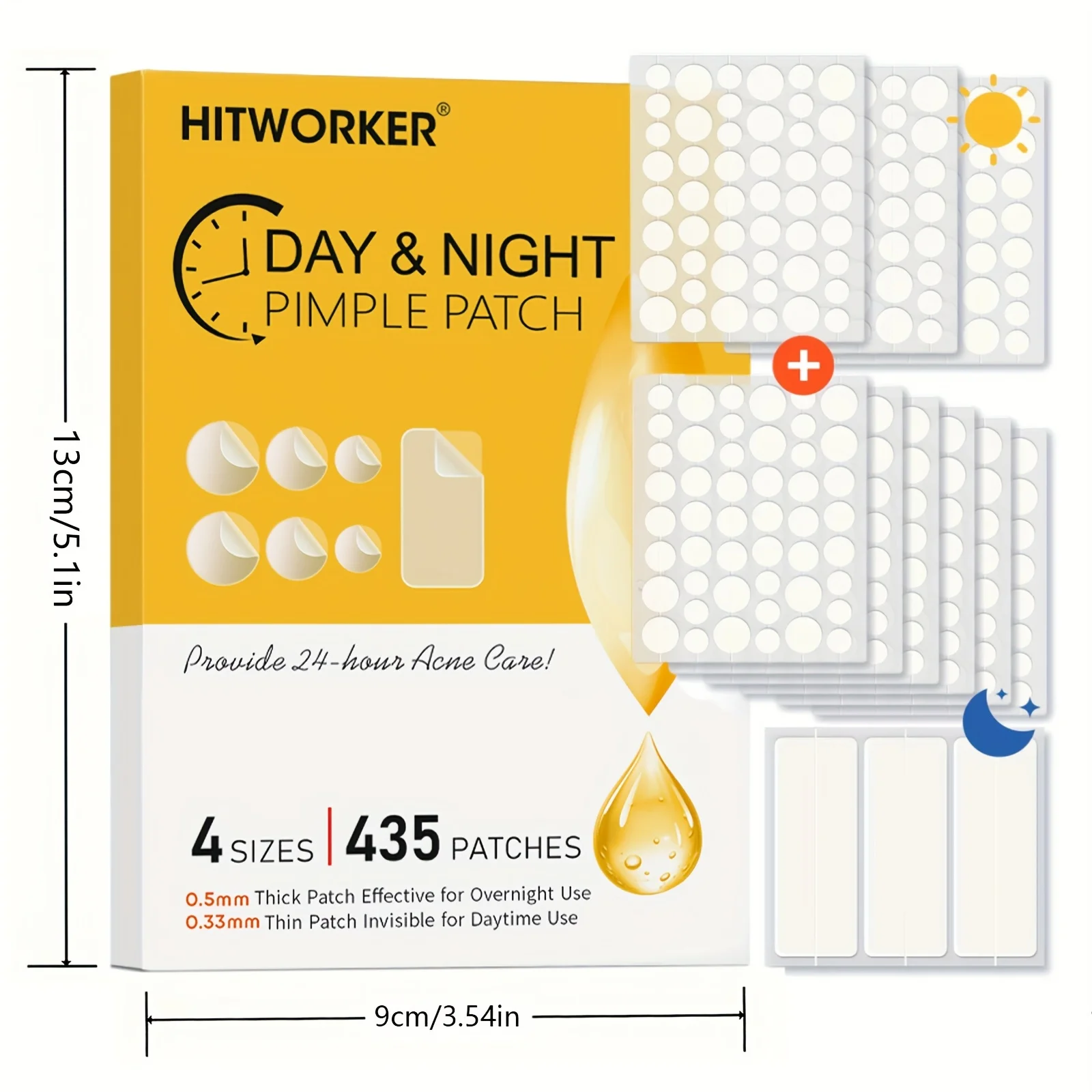 435 remendos transparentes da acne dos pces, hidrocolóide de 2 tamanhos nenhuma fragrância, remendos invisíveis da espinha para uso diurno e noturno