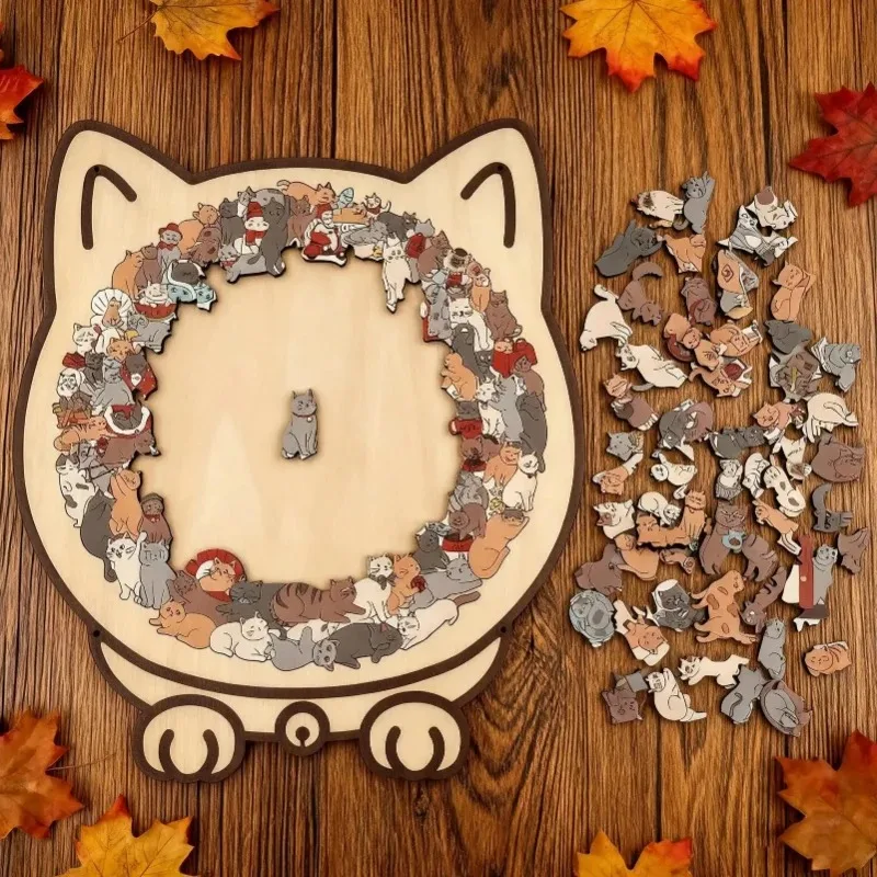 Therapeutic Wooden Puzzle for Cat Lovers:135-Piece Unique Cat Shape,Challenging Fun&Framable Art Decor for Home educational toys