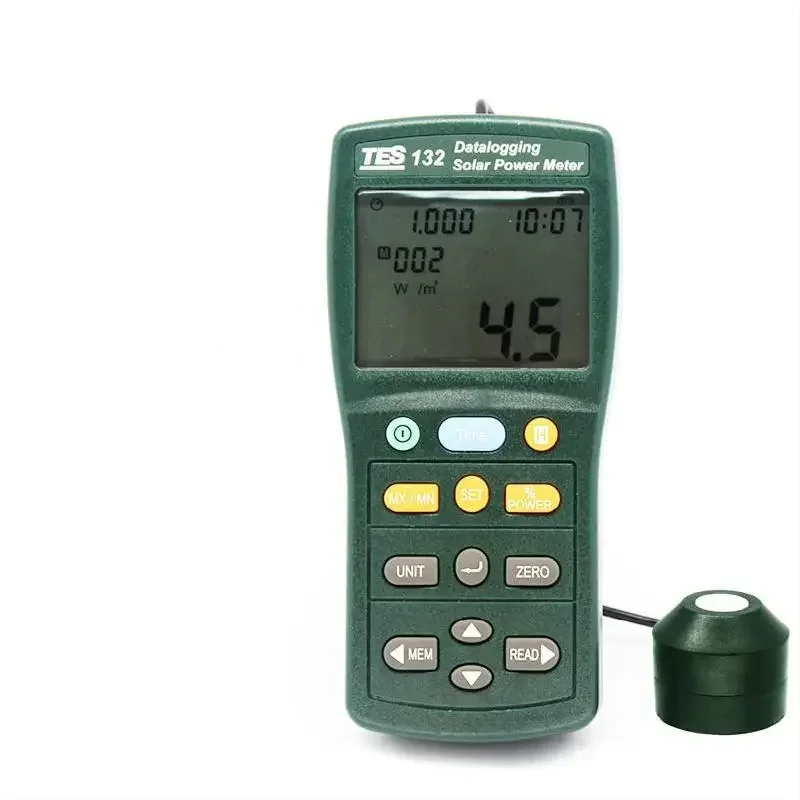 

2025 Hot Sell TES-132 Handheld Solar Power Meter Tester 400-1Knm Range 2000W/m2 & 634Btu/(ft2h) Data Logger SD Card