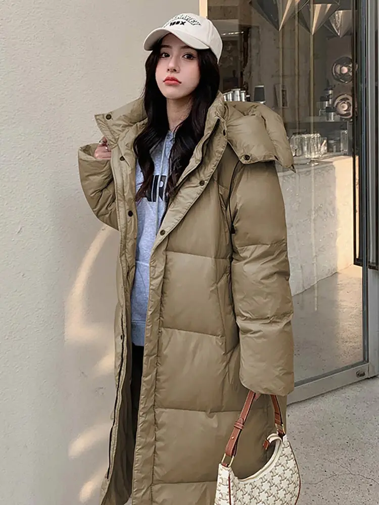 Vielleicht New Solid Color X-Long Straight Winter Coat Women Parkas Clothes Casual Hooded Warm Winter Jacket Female Outerwear