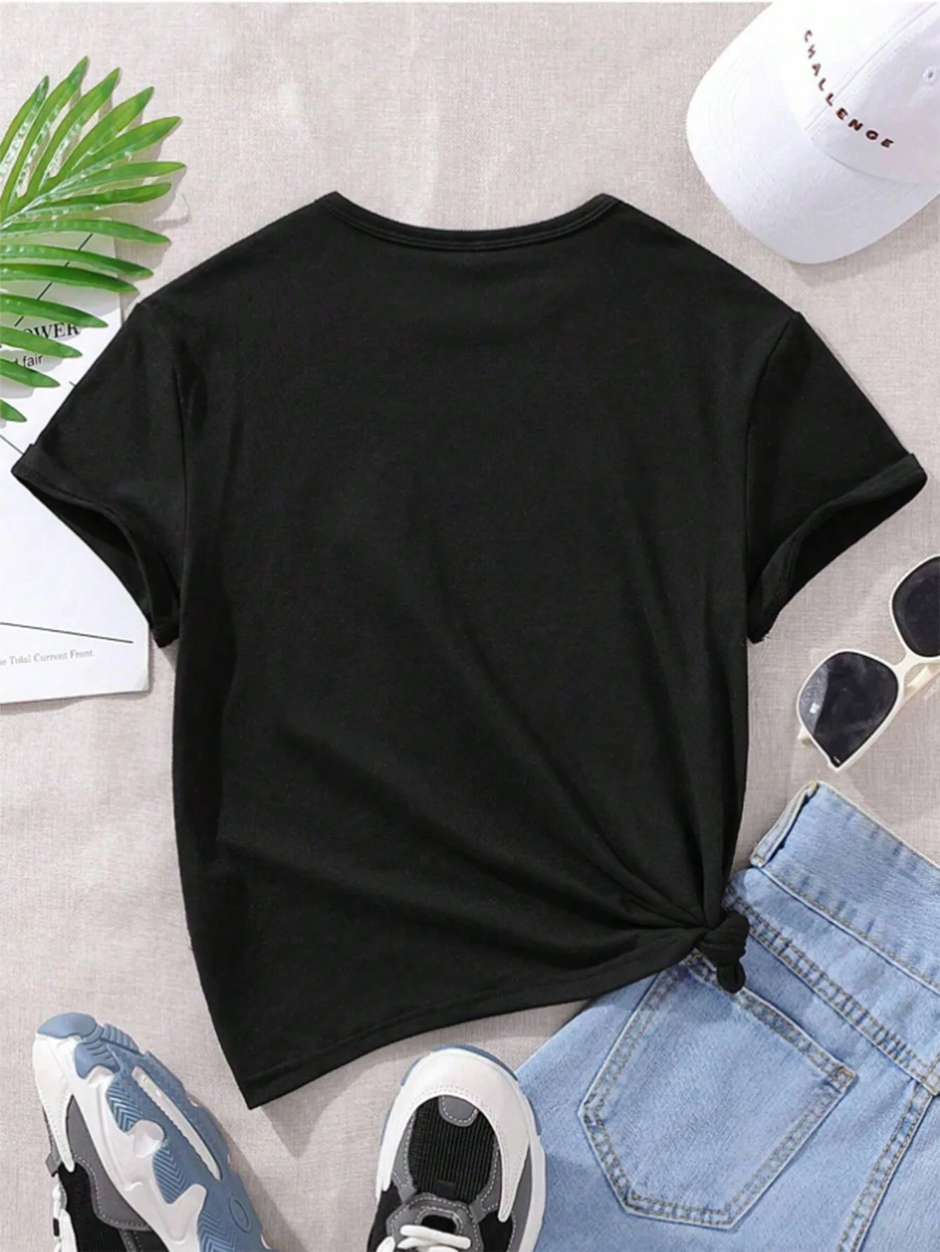 Tween Girl Music Festival Punk Rock Party Guitar & Letter Printed Short Sleeve Cool T-Shirt