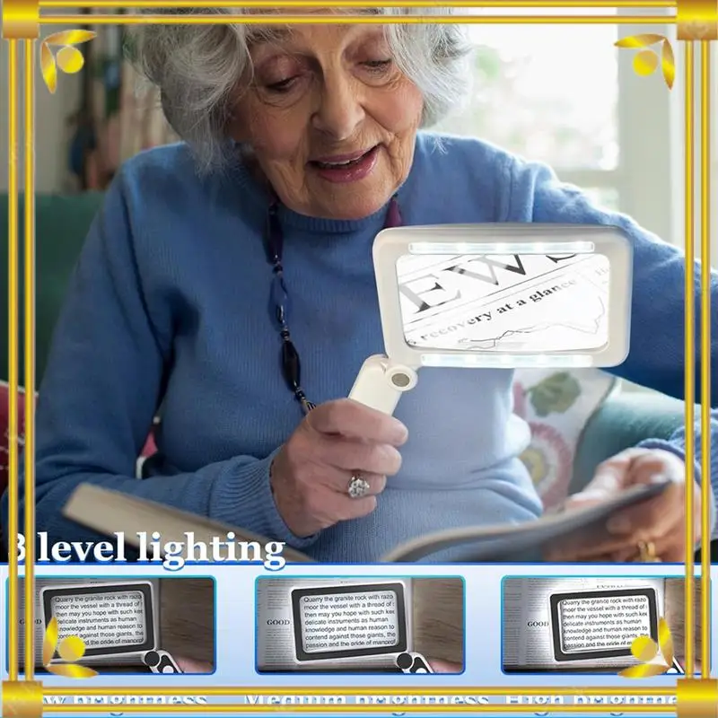 DN-อ่านแว่นขยายพร้อมแสง, 4X ชาร์จมือถือแว่นขยายส่องสว่างพับ Loupe เลนส์ขนาดใหญ่สําหรับผู้สูงอายุ
