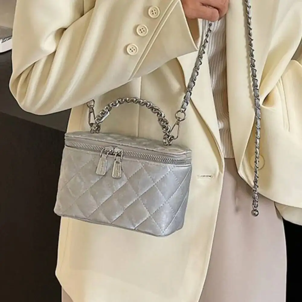 Bloom Sweet Cool Sier Handbag Women High Street Pu Leather Chic Casual Messenger Female Haruku Mini Hand Bag Aesthetic